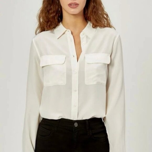 H&M Cream White Hi-Low Button Front Blouse Long Sleeve Women’s Size 6 EUC - Picture 1 of 6